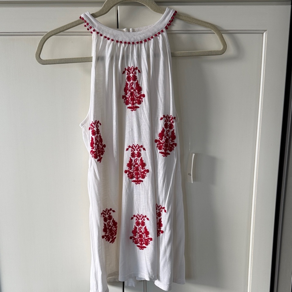 Loft Embroidered White and Red Women's Top.